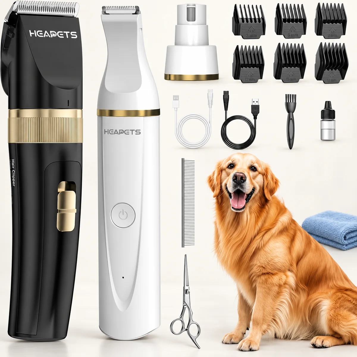 HEAPETS P326 Black-white clipper kit and included attachments