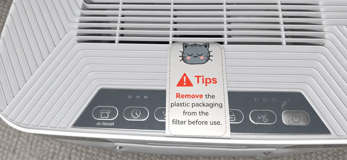 P365 top controls and a reminder to remove filter packaging before use
